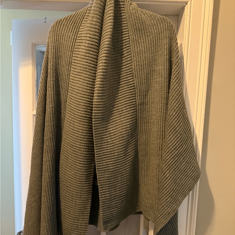 Ribbed Knit Shawl Cardigan in grey